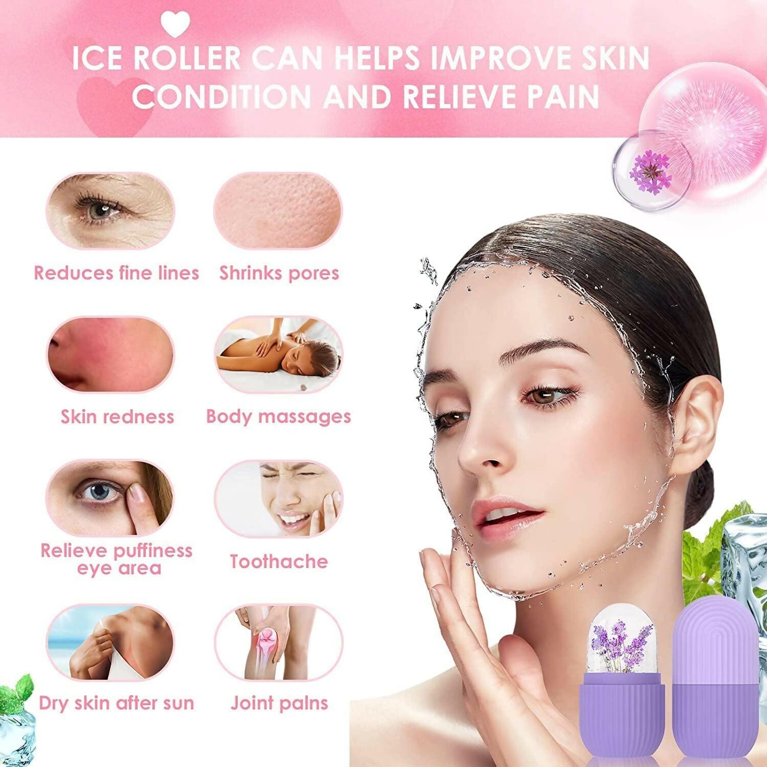 Ice Face Roller Silicone Facial Cube for Eyes Neck Massage Remove Dark Circle - Purple
