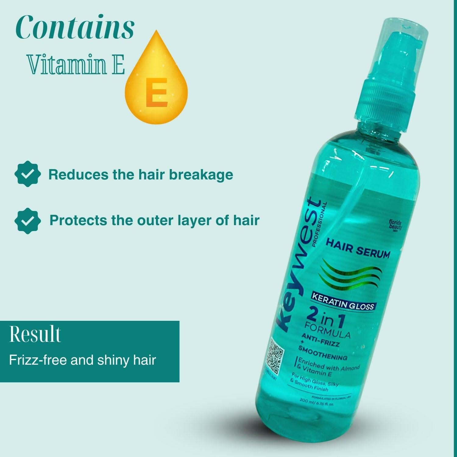 Keywest Professional Keratin Gloss Hair Serum - 2in1 Formula Anti-Frizz + Smoothening