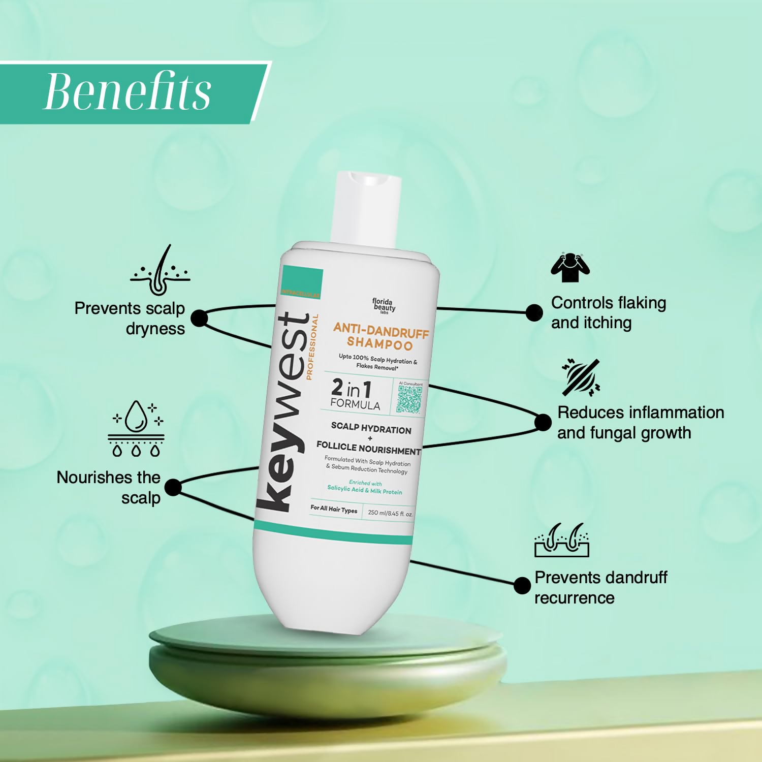 Keywest Professional Anti Dandruff Shampoo 2in1 Formula Scalp Hydration + Follicle Nourishment