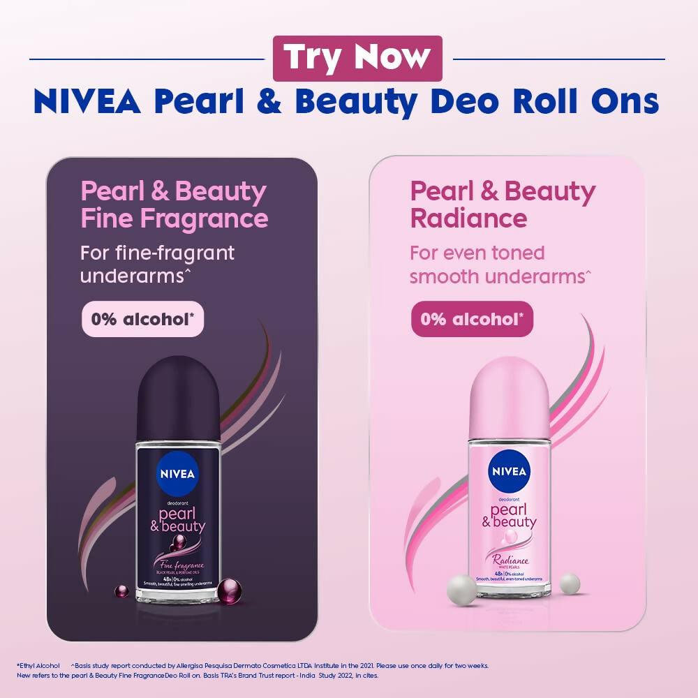 Nivea Pearl and Beauty Deo Roll On With Pearl Extracts & Avocado Oil 48 H Smooth & Beautiful Underarms 0% Alcohol
