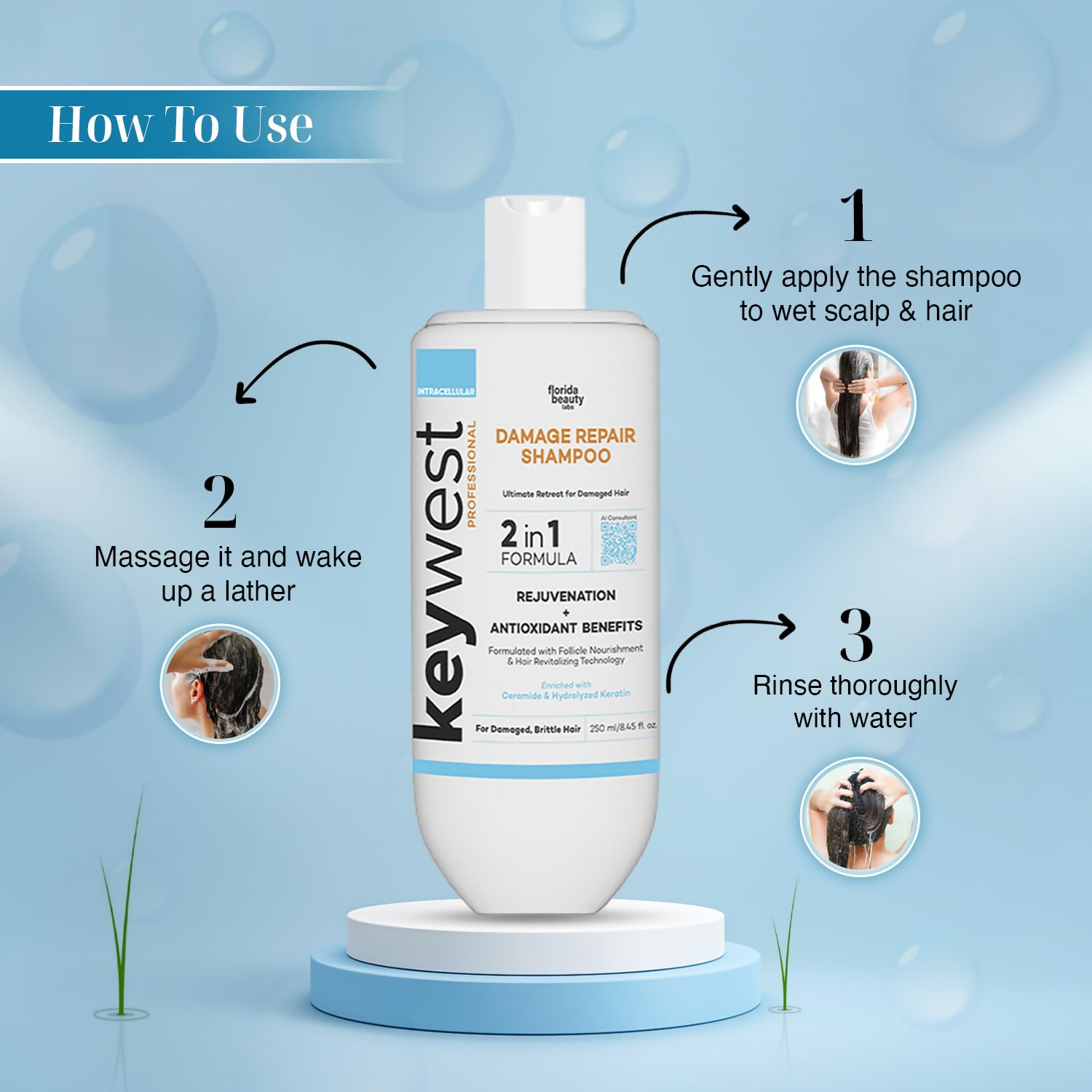 Keywest Damage Repair Shampoo 2in1 Formula Rejuvenation + Antioxidant