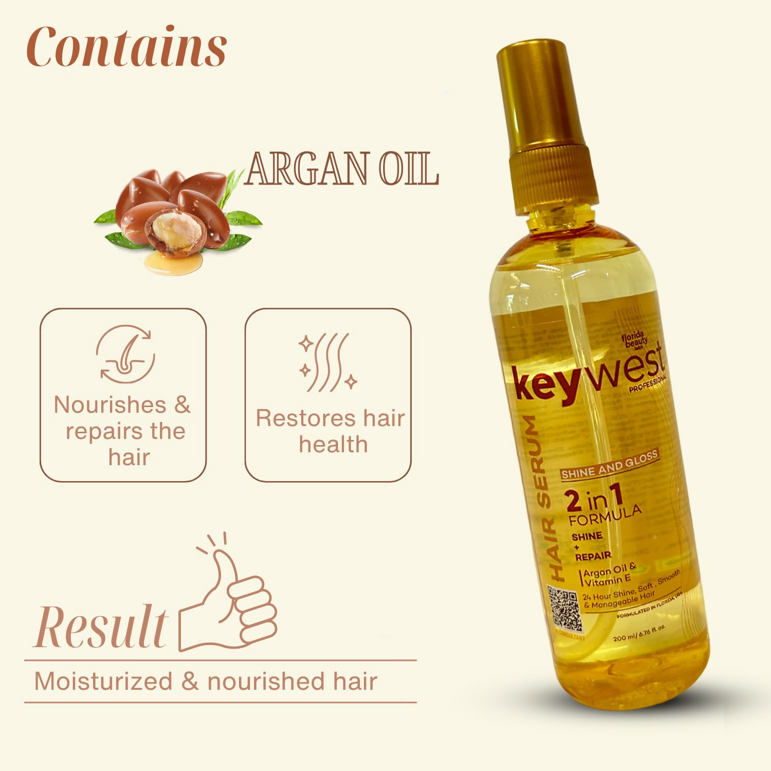 Keywest Professional Shine & Gloss Hair Serum 2in1 Formula Shine + Repair