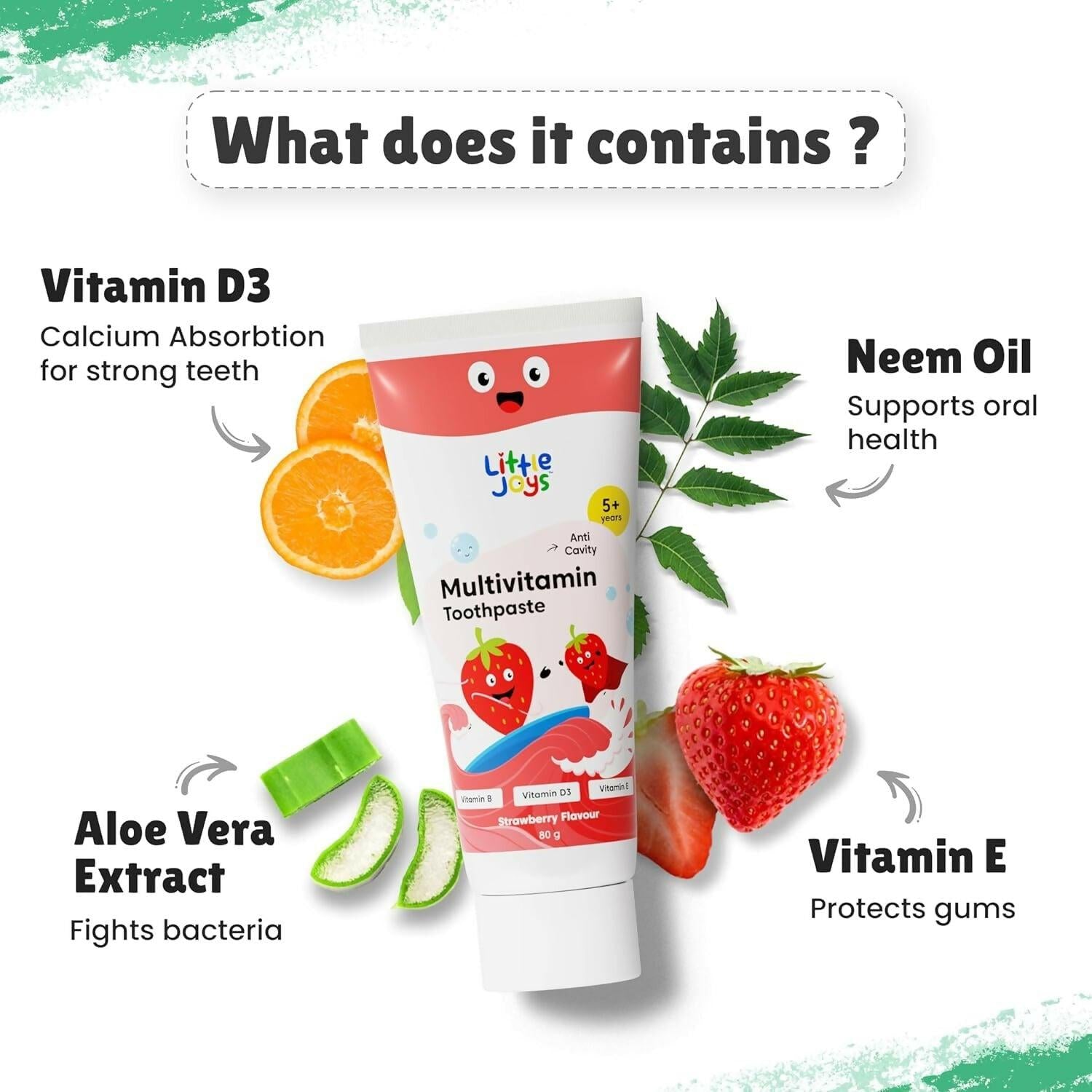 Little Joys Multivitamin Toothpaste for 5+ Years Kids, Strawberry Flavor, Fights Germs & Cavity