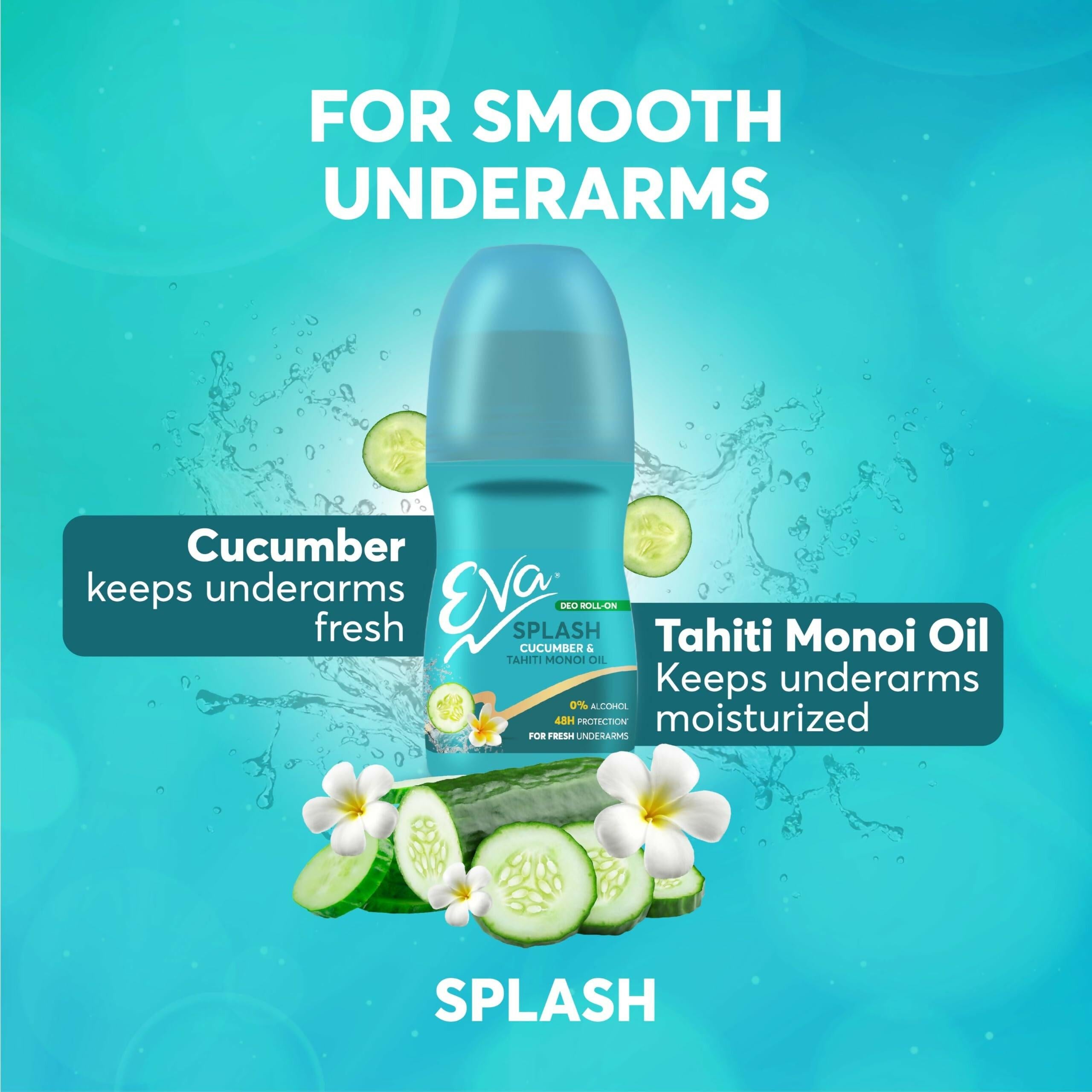 Eva Underarm Roll on Deodorant For Bright, Fresh & Smooth Underarms, Alcohol & Aluminium Free, For Women