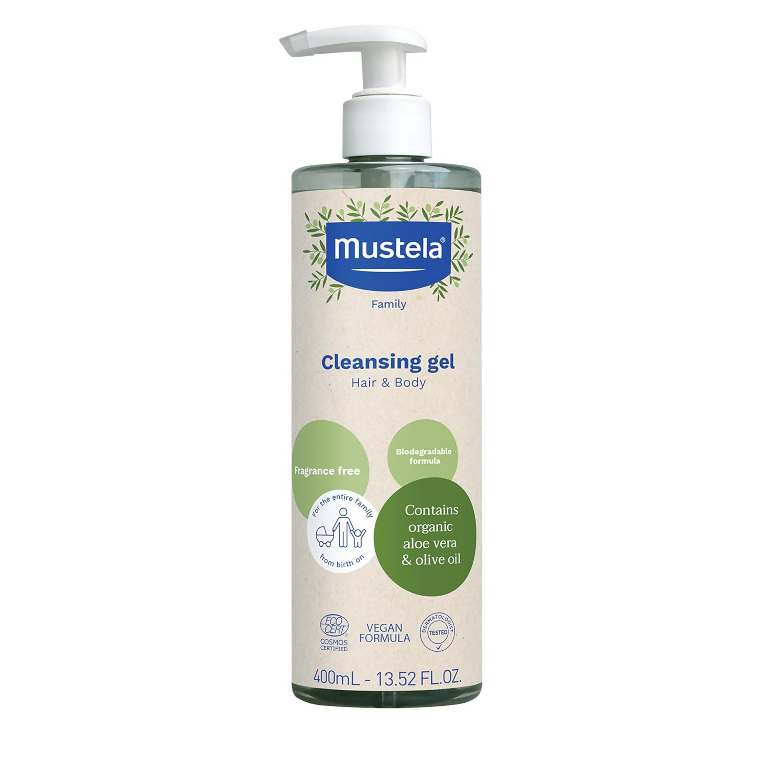 Mustela Certified Organic Cleansing Gel For Hair & Body Wash With Olive Oil & Aloe Vera