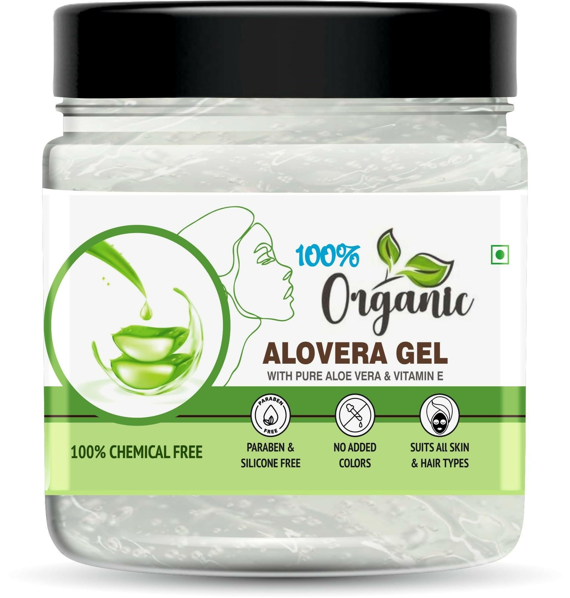 Organic 100% Aloe Vera Gel For Face, with Natural Aloe Vera & Vitamin E for Skin and Hair