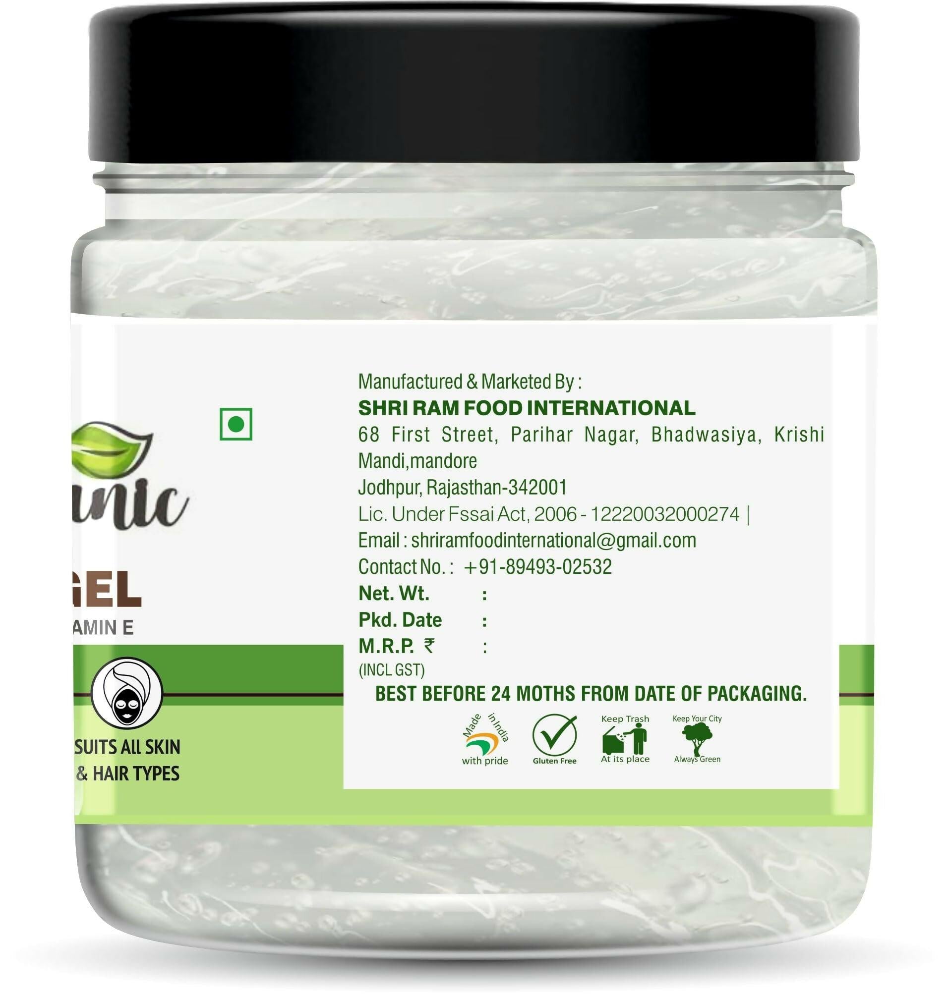 Organic 100% Aloe Vera Gel For Face, with Natural Aloe Vera & Vitamin E for Skin and Hair