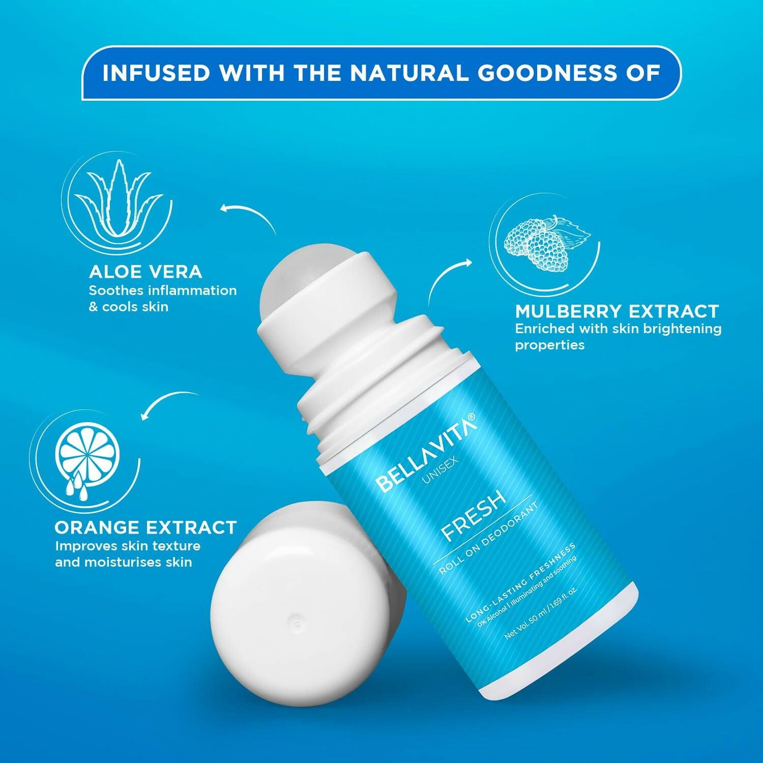 Bella Vita Fresh Natural Underarm Roll On Deodorant for Men & Women