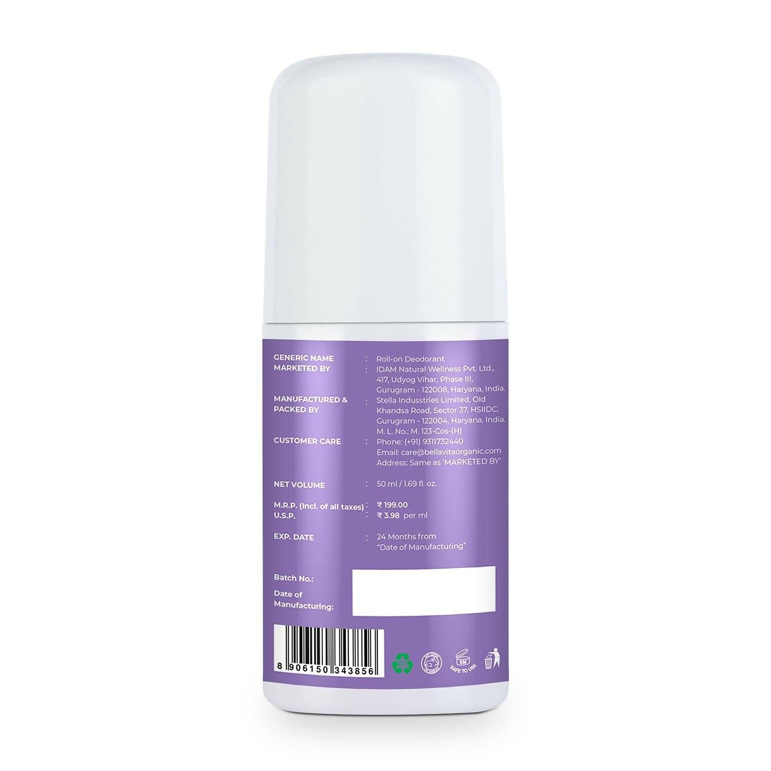 Bella Vita Flora Natural Underarm Roll On Deodorant for Women