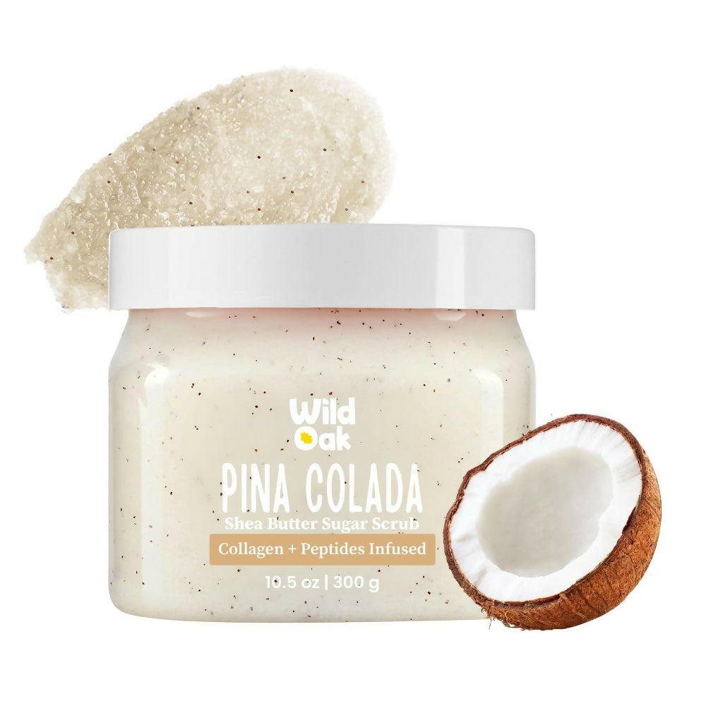 Wild Oak Pina Colada Shea Butter Sugar Scrub with Vegan Collagen & Peptides For Tan Removal & Smooth Skin