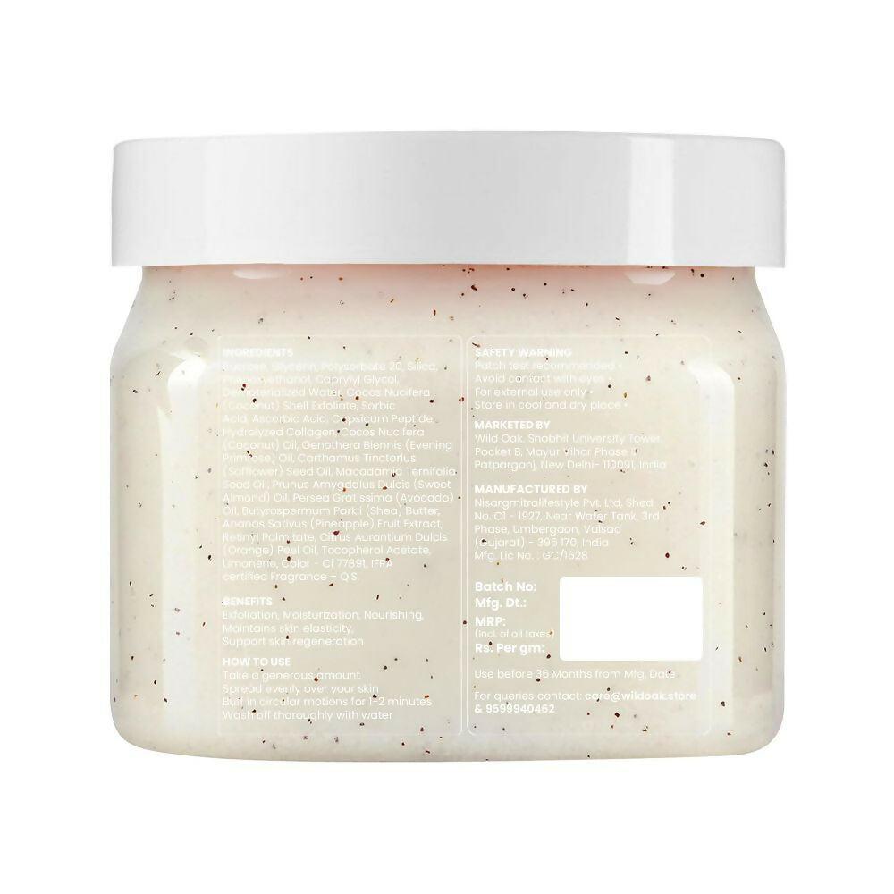 Wild Oak Pina Colada Shea Butter Sugar Scrub with Vegan Collagen & Peptides For Tan Removal & Smooth Skin