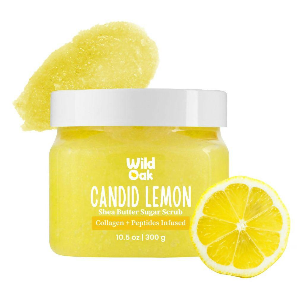 Wild Oak Candid Lemon Shea Butter Sugar Scrub with Niacinamide, Vegan Collagen & Peptides For Tan Removal & Smooth Skin