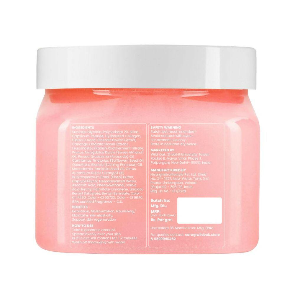 Wild Oak Pink Hibiscus Shea Butter Sugar Scrub with Ascorbic Acid, Vegan Collagen & Peptides For Tan Removal & Smooth Skin