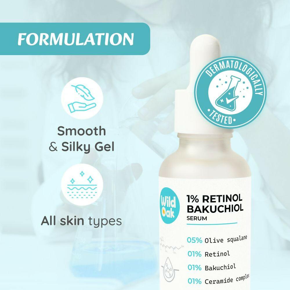 Wild Oak 1% Retinol Bakuchiol Face Serum Anti-Aging Brightening & Skin Texture Improvement