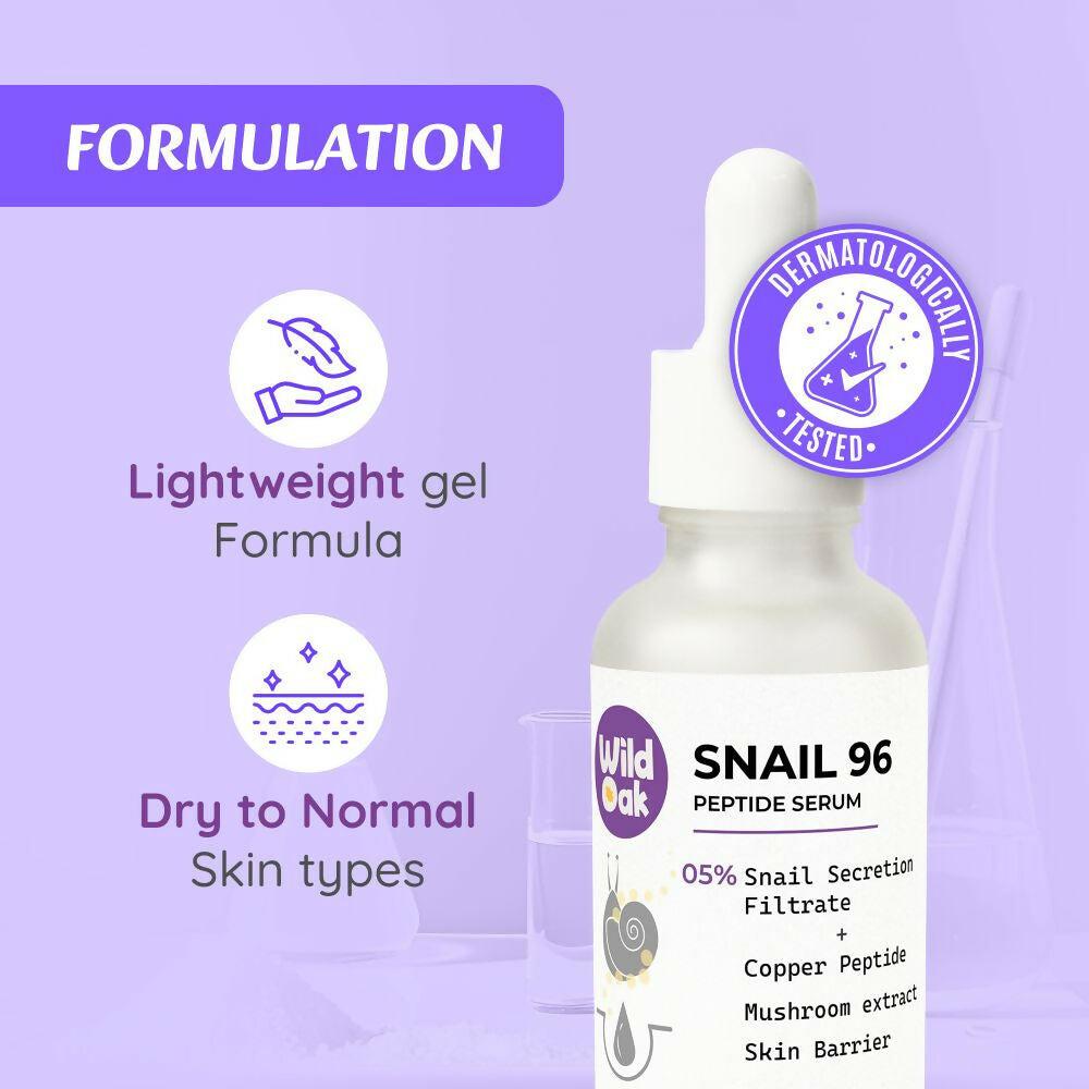 Wild Oak Korean Snail 96 Peptide Serum Glass Skin, Skin Hydration Hyper Pigmentation Anti-Aging & Wrinkles