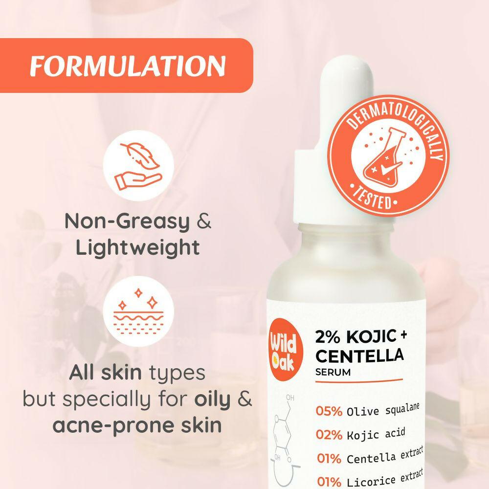 Wild Oak 2% Kojic + Centella Face Serum For Hyperpigmentation Brightening Sun Damage & Melasma Care