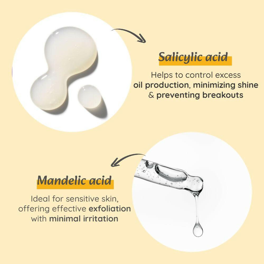 Wild Oak Anti Acne & Oil Control Face Serum 3X Power of 2% Salicylic Mandelic & Azelaic Acid, Anti-Acne Pore Cleansing & Skin Exfoliation