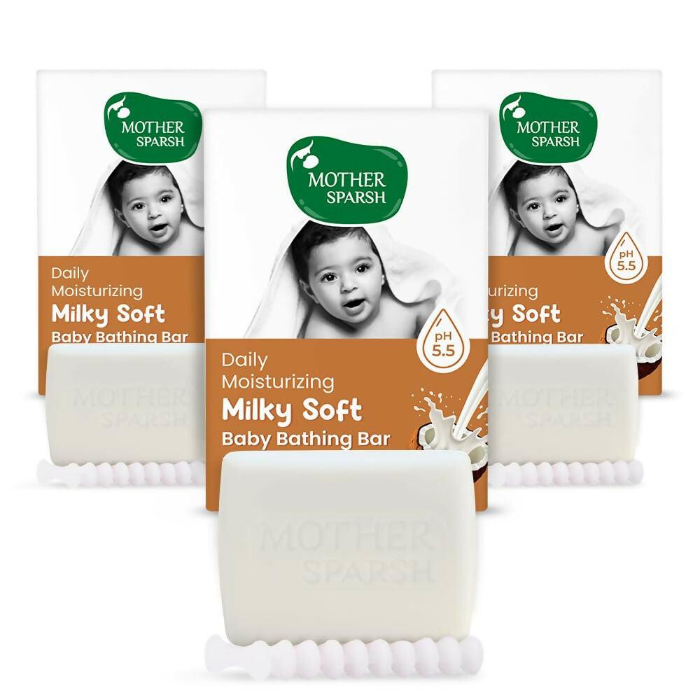 Mother Sparsh Milky Soft Baby Bathing Soap Bar For Hypoallergenic pH 5.5, Tear-Free Formulation, Prevents Dryness
