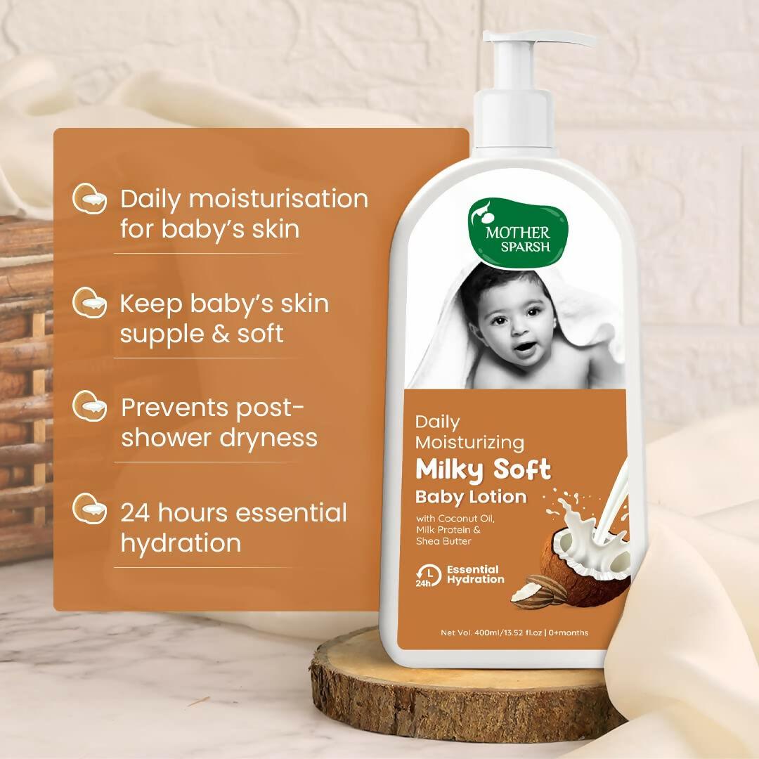 Mother Sparsh Milky Soft Baby Lotion With Milk Protein, Coconut Oil & Shea Butter For 24Hrs Moisturization