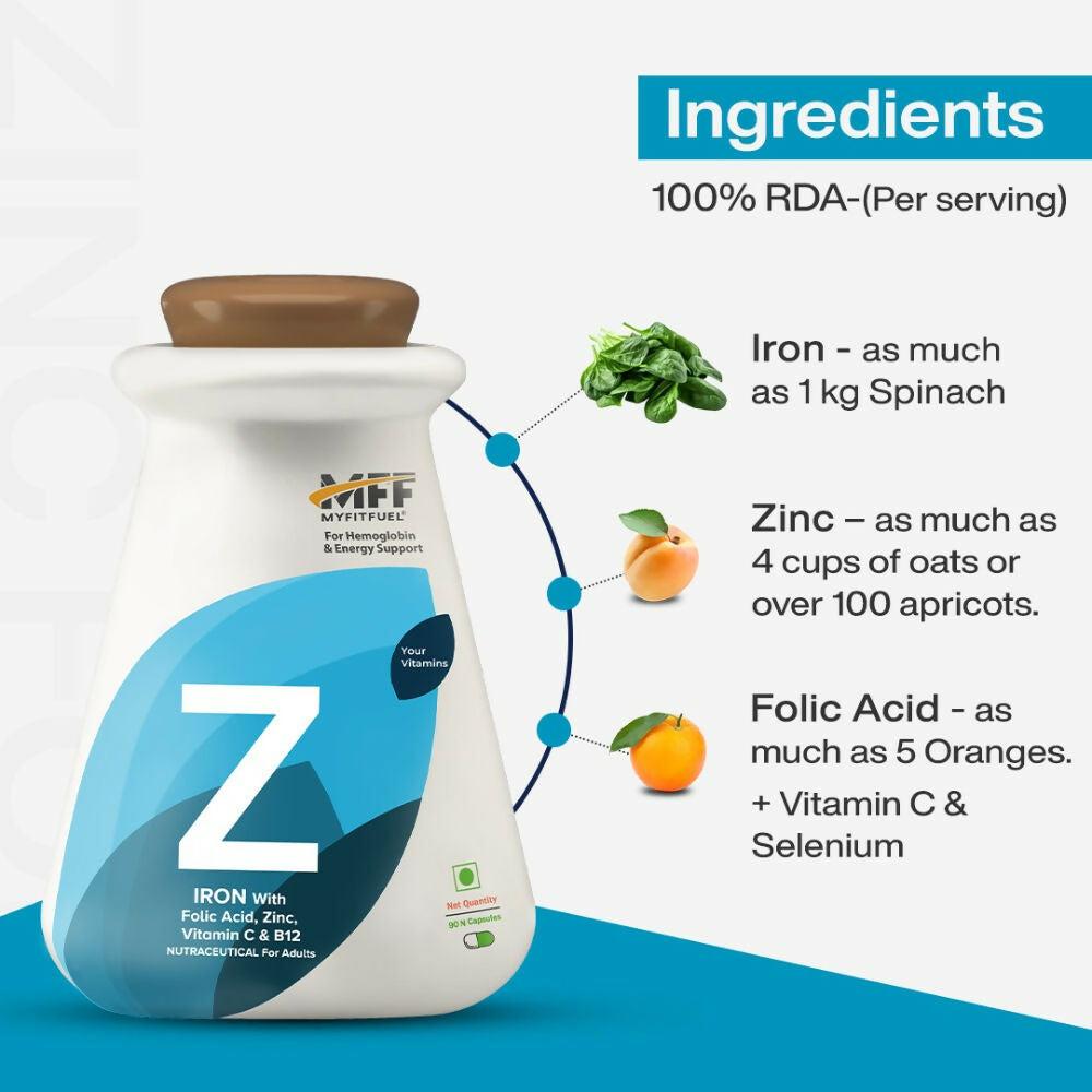 MyFitFuel Iron+ Folic Acid, Zinc, Vitamin C & B12 Supplement Capsules