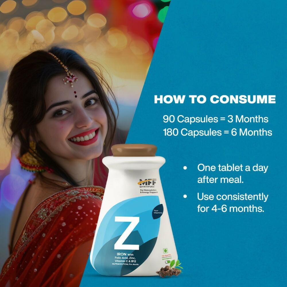 MyFitFuel Iron+ Folic Acid, Zinc, Vitamin C & B12 Supplement Capsules