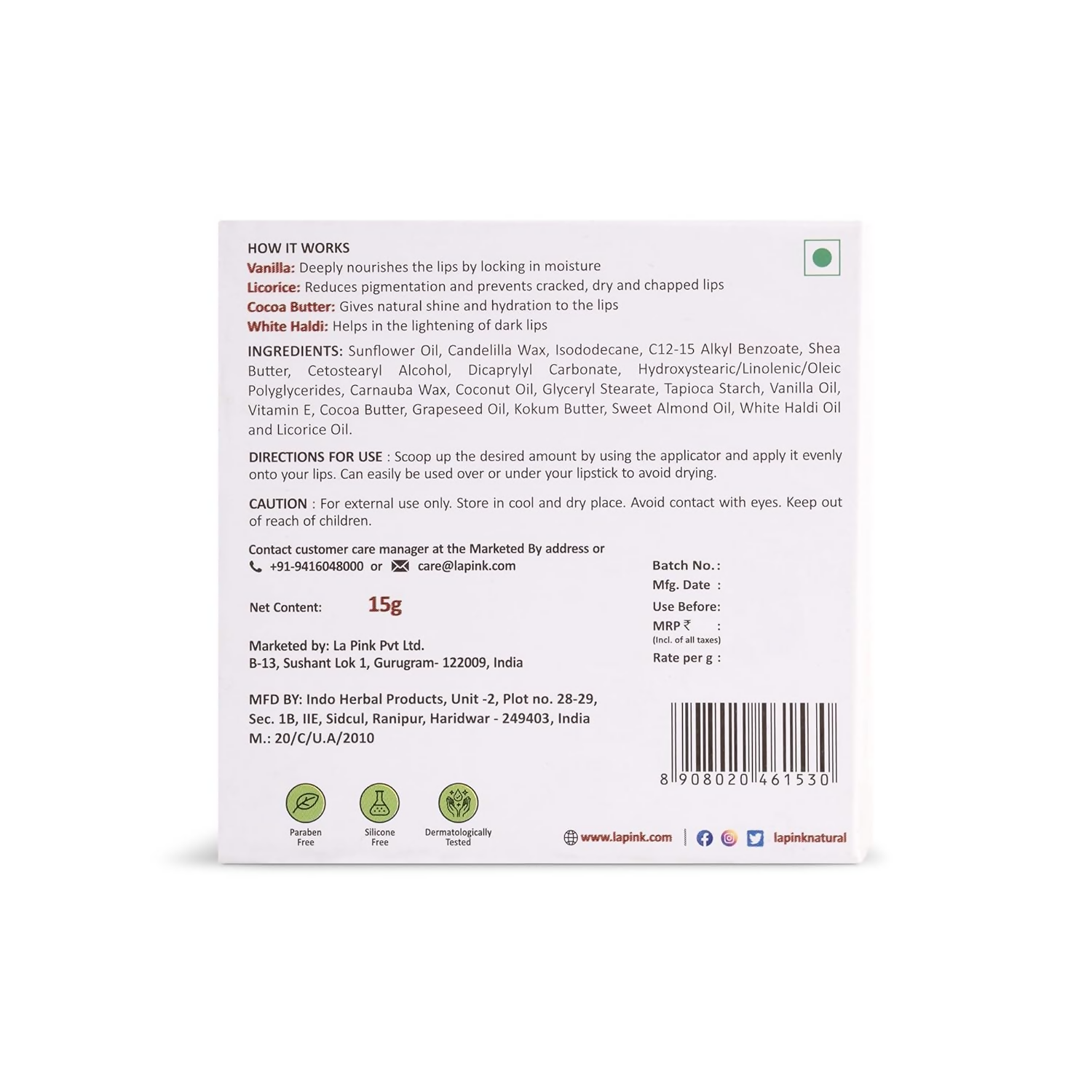 La Pink Vanilla Lip Balm With Shea & Kokum Butter