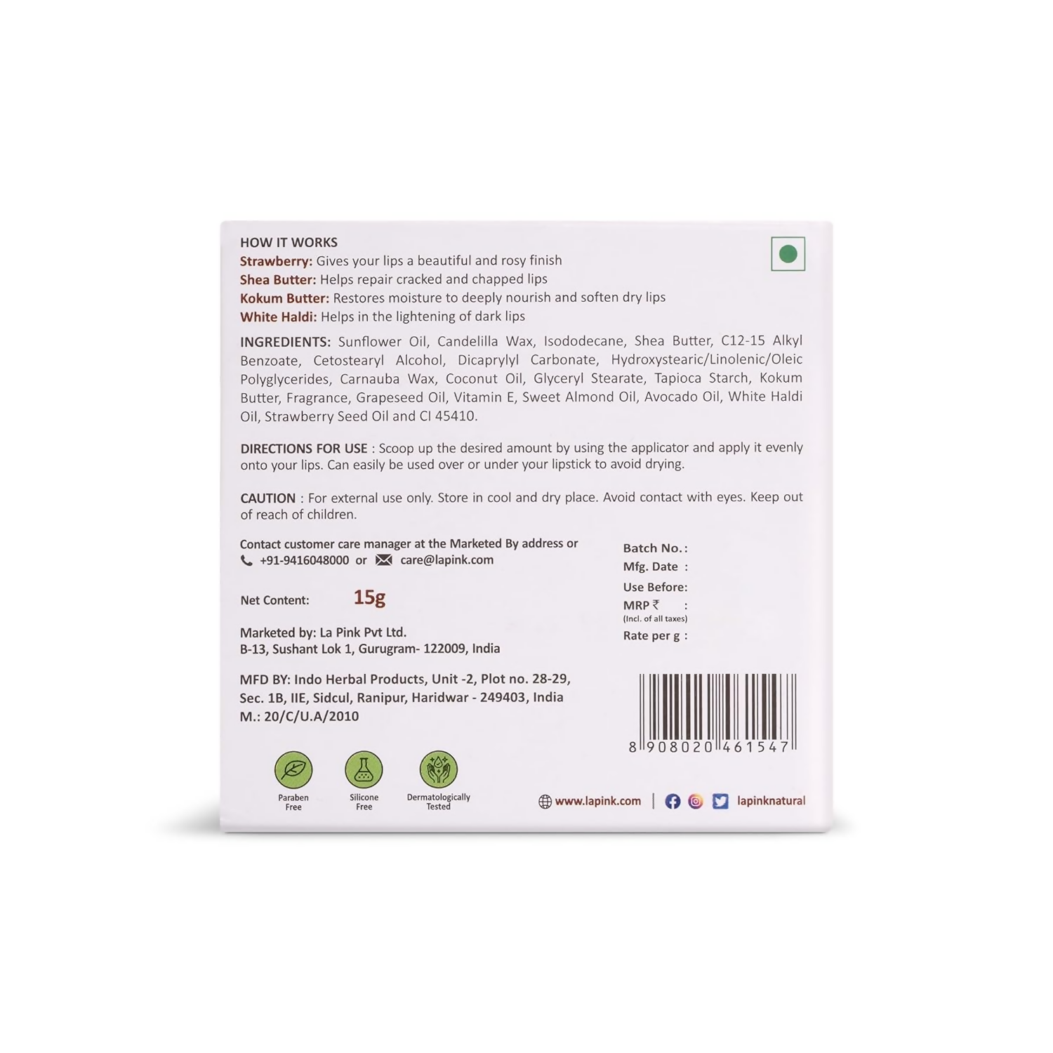 La Pink Strawberry Natural Tinted Lip Balm With Shea & Kokum Butter