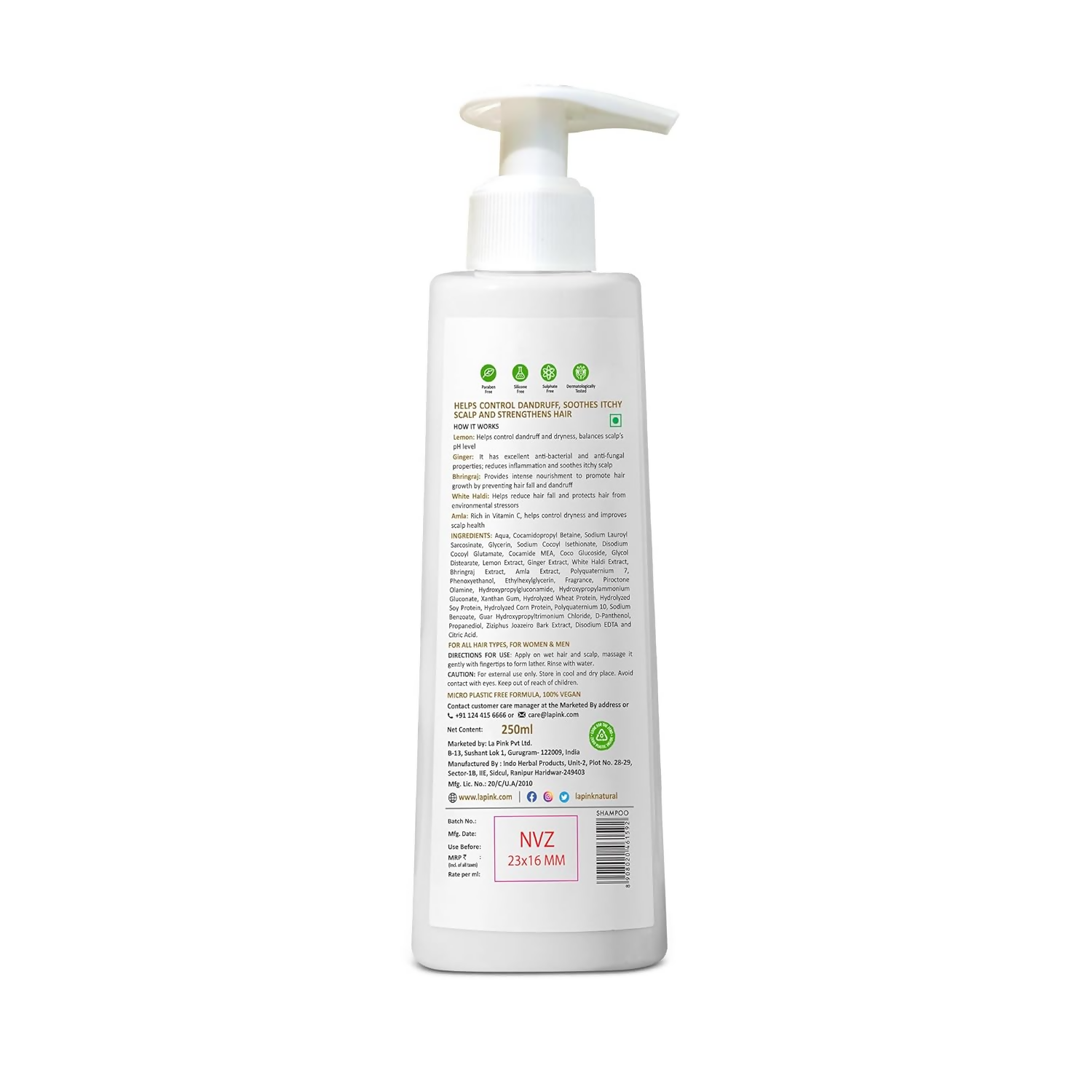 La Pink Lemon Ginger Shampoo With White Haldi