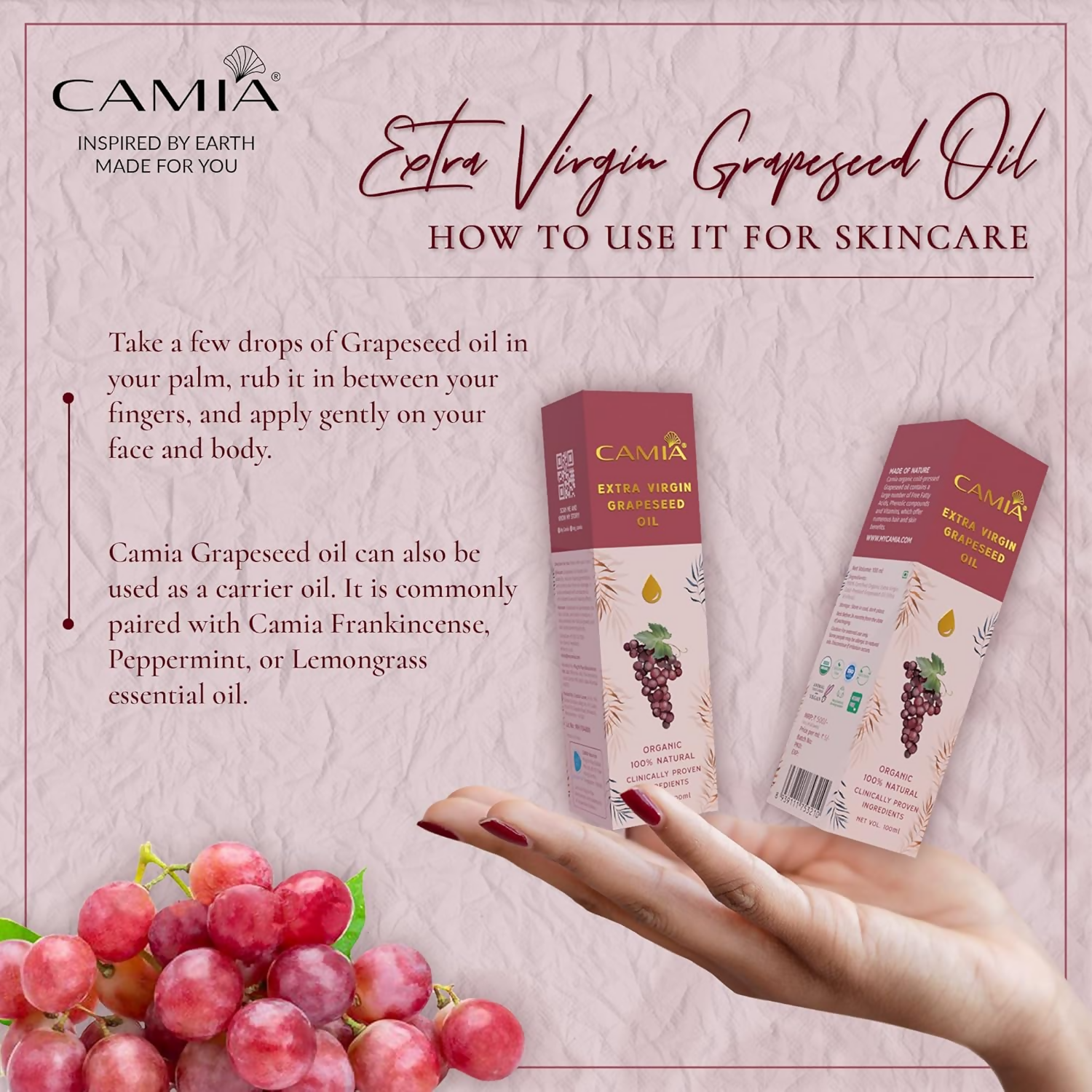 Camia Organic Extra Virgin Cold Pressed Grapeseed Oil