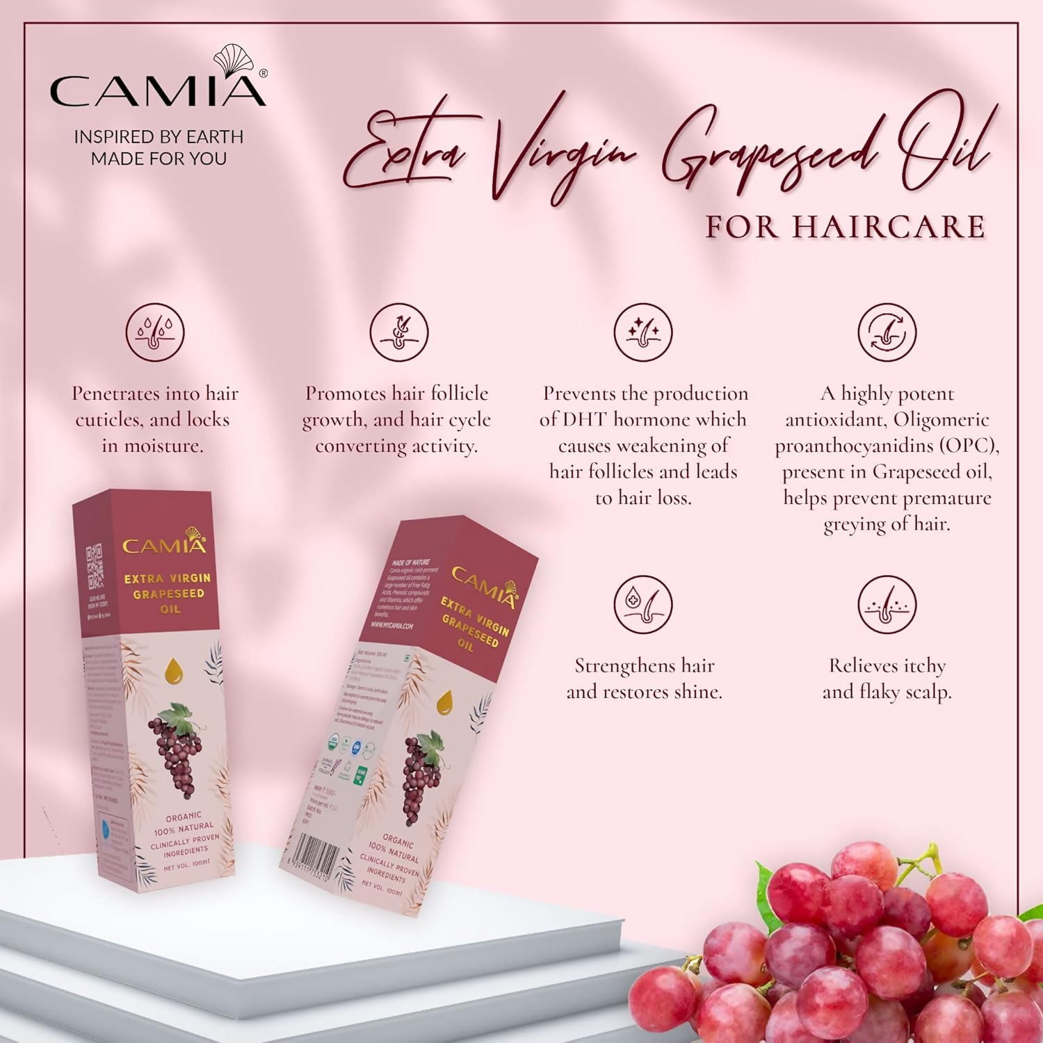 Camia Organic Extra Virgin Cold Pressed Grapeseed Oil