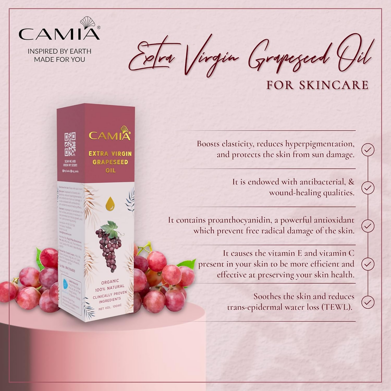 Camia Organic Extra Virgin Cold Pressed Grapeseed Oil