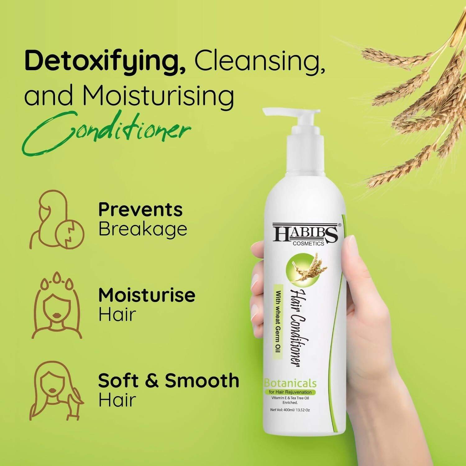 Habibs Professional Hair Conditioner Nourishing For Smooth & Straight Frizz-Free Hair, With Wheat Germ Oil Vitamin E & Tea Tree Oil Enriched