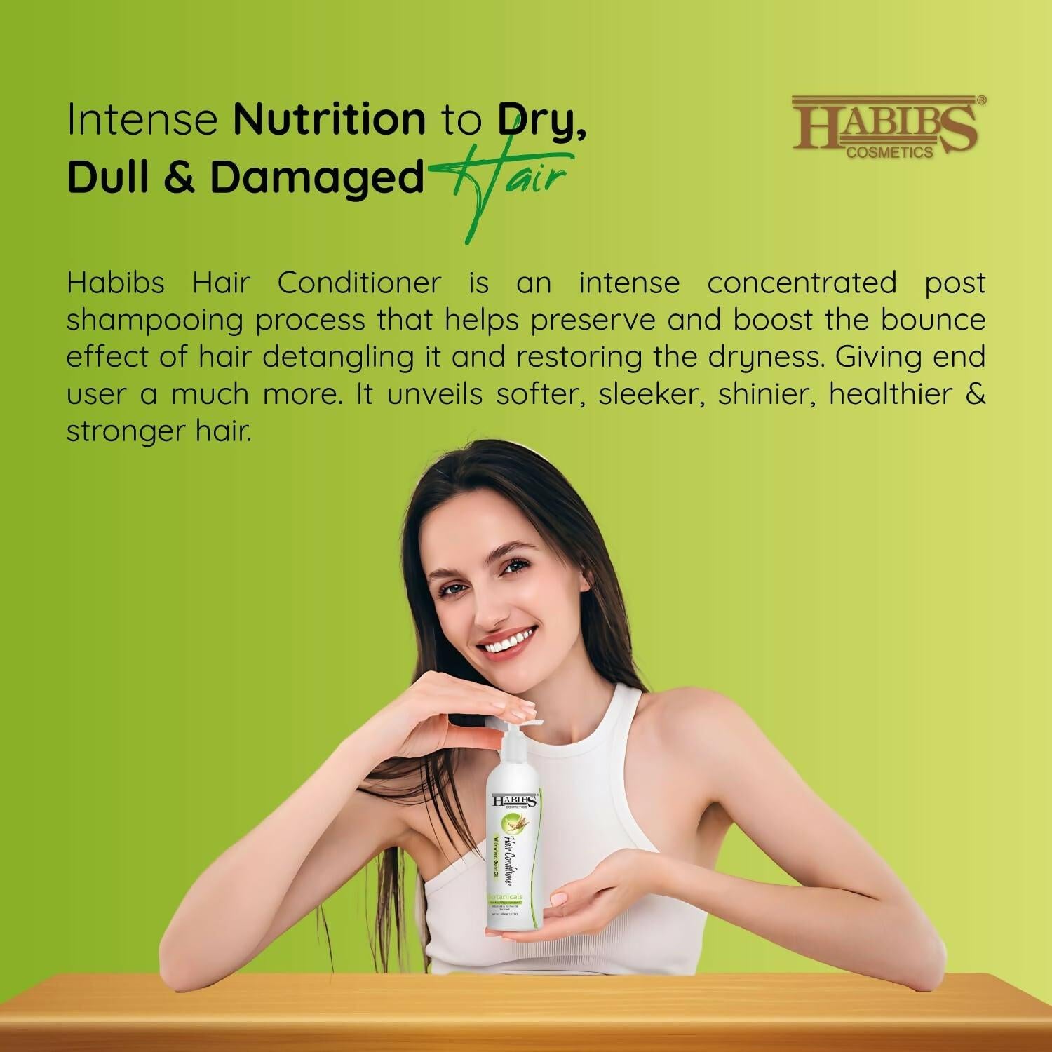 Habibs Professional Hair Conditioner Nourishing For Smooth & Straight Frizz-Free Hair, With Wheat Germ Oil Vitamin E & Tea Tree Oil Enriched