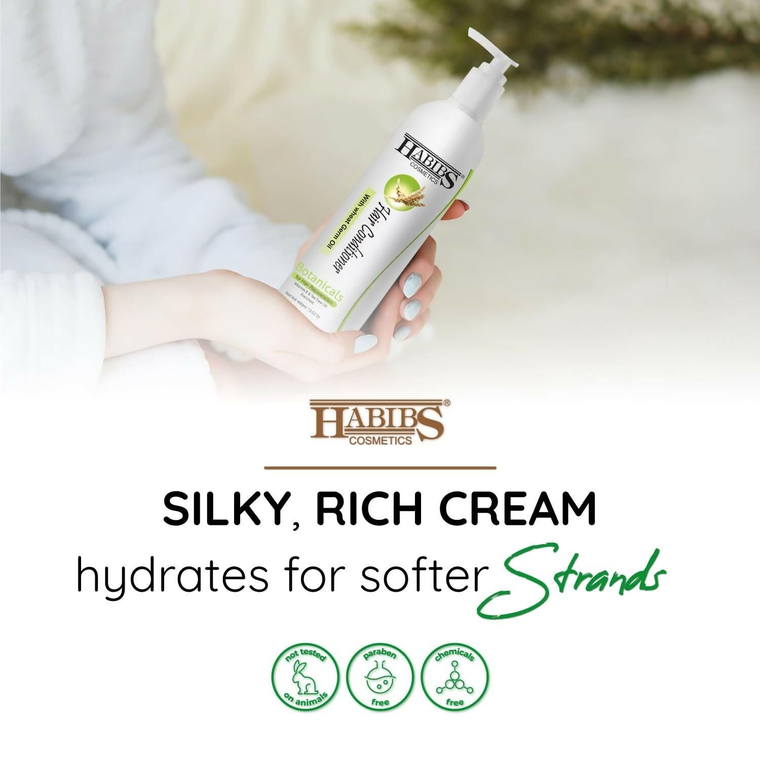 Habibs Professional Hair Conditioner Nourishing For Smooth & Straight Frizz-Free Hair, With Wheat Germ Oil Vitamin E & Tea Tree Oil Enriched