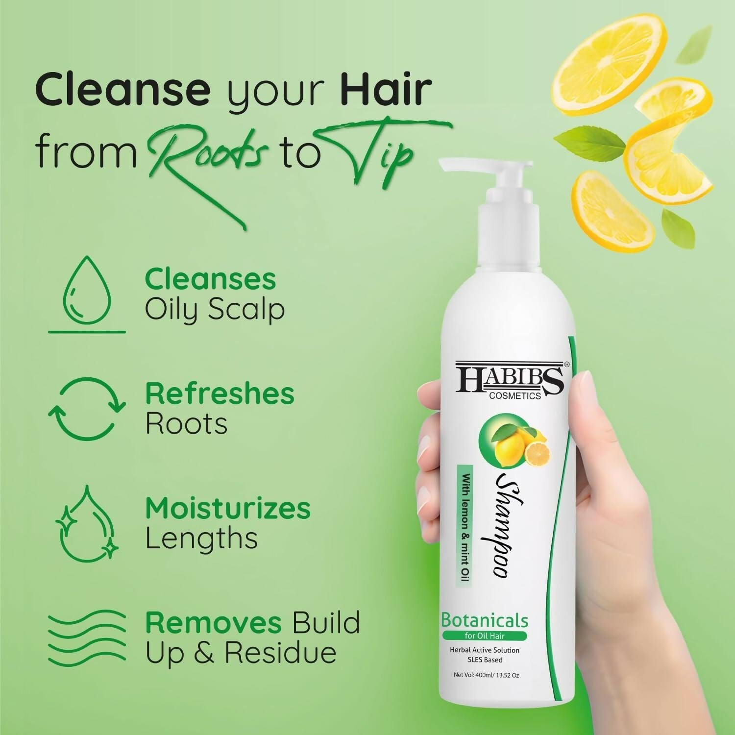Habibs Professional Oil Control Shampoo For Oily Hair And Scalp Anti Dandruff With Natural Lemon & Mint Oil