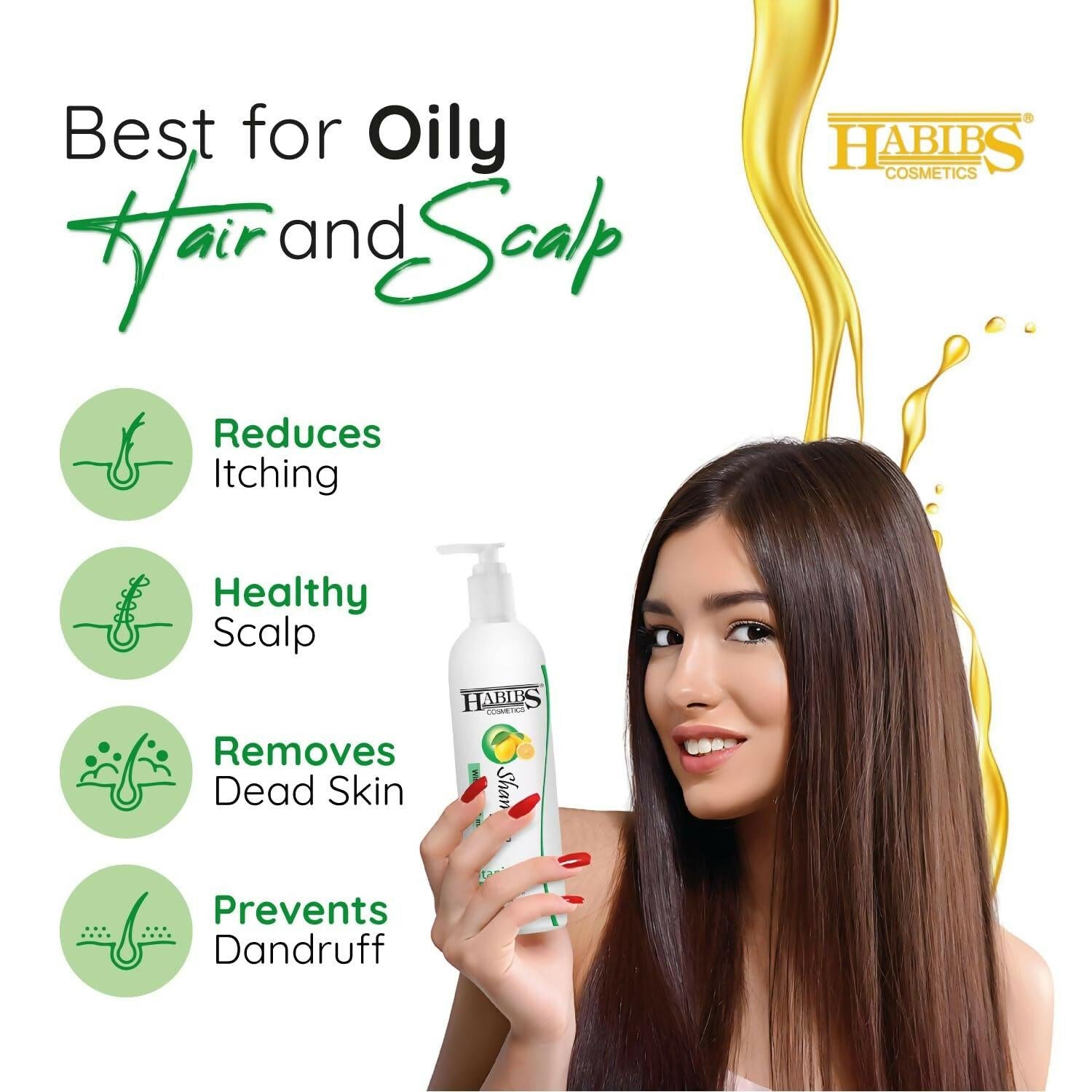 Habibs Professional Oil Control Shampoo For Oily Hair And Scalp Anti Dandruff With Natural Lemon & Mint Oil