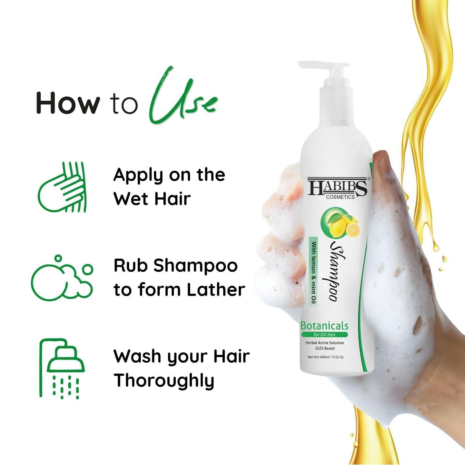 Habibs Professional Oil Control Shampoo For Oily Hair And Scalp Anti Dandruff With Natural Lemon & Mint Oil