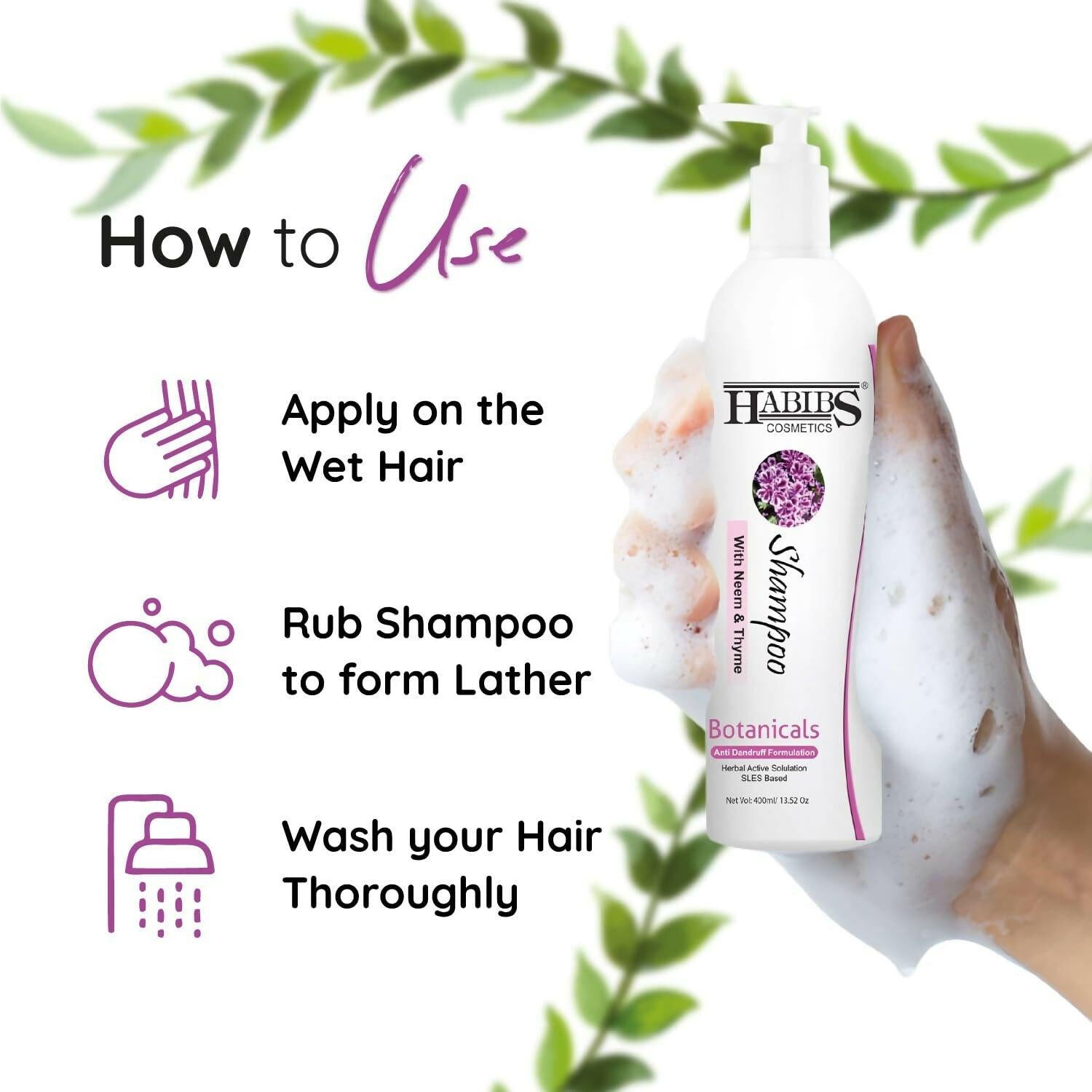Habibs Professional Anti-Dandruff Shampoo Reduction In Flaking, Itching, & Dry Scalp With Neem Tulsi & Thyme Sulphate