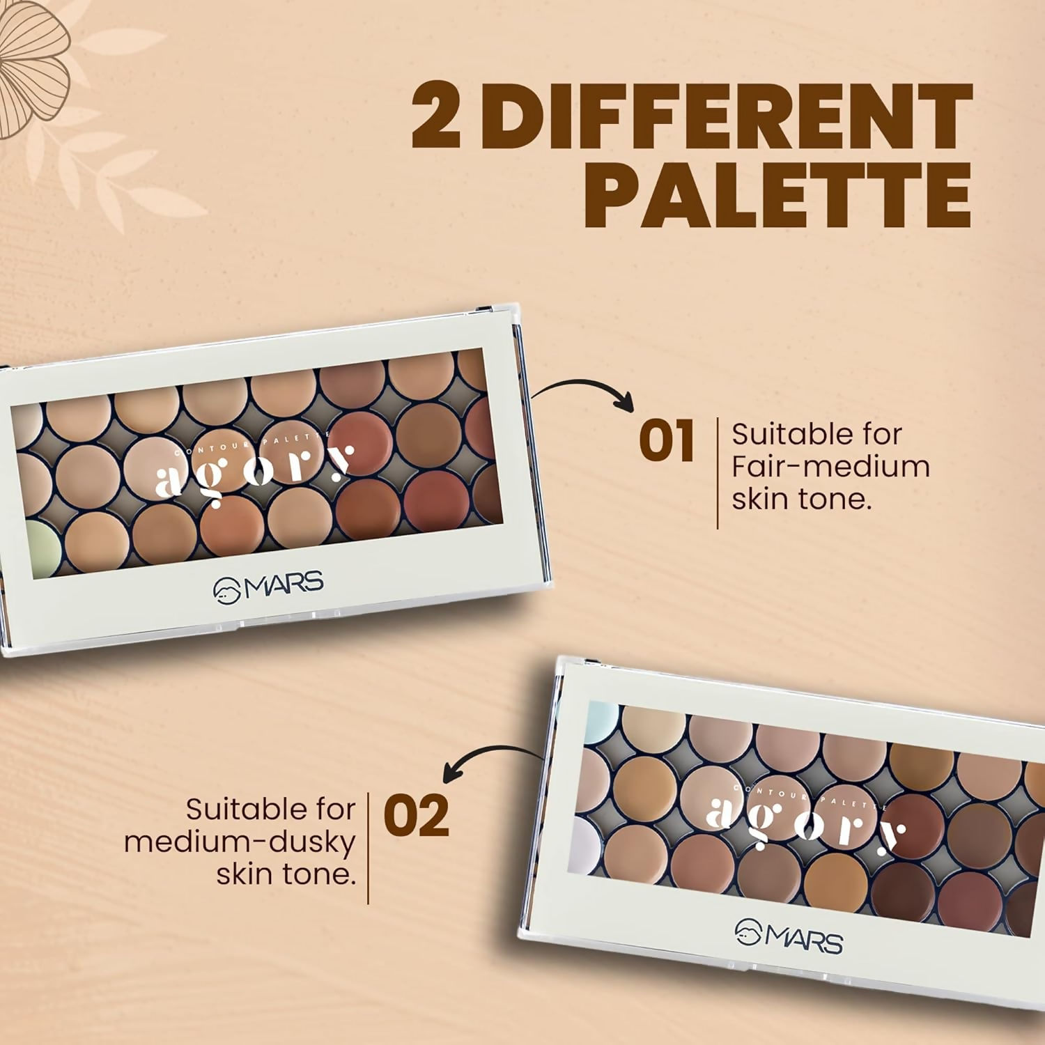 MARS Cosmetics 24 Shade Agory Cream Contour Palette With Brush - Shade-01