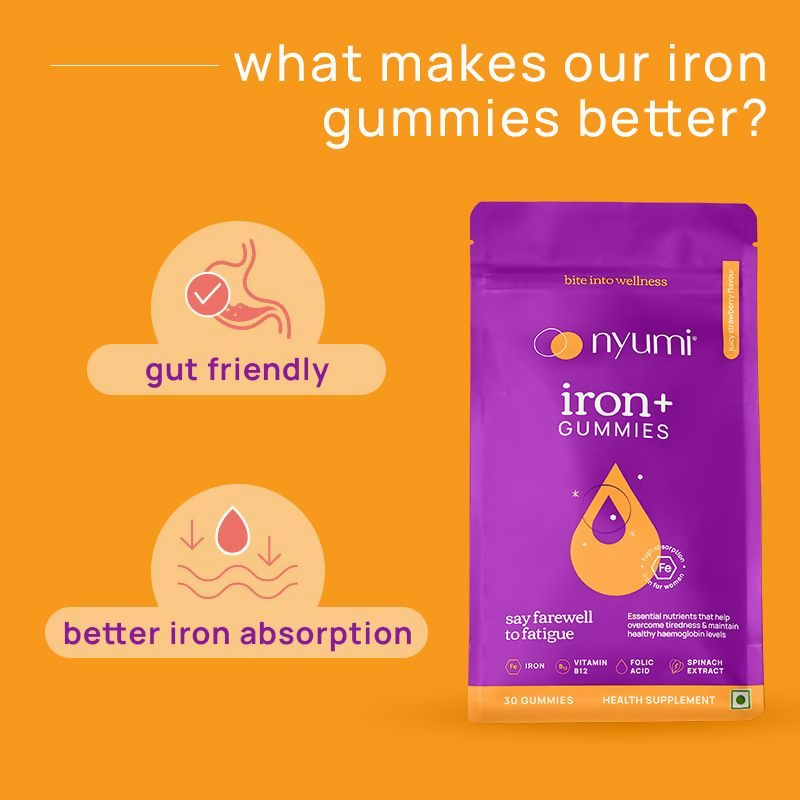 Nyumi IronGummies to Boost Energy & Reduce Fatigue - Zinc, Spinach Extract & Vitamin B12