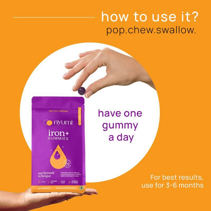 Nyumi IronGummies to Boost Energy & Reduce Fatigue - Zinc, Spinach Extract & Vitamin B12