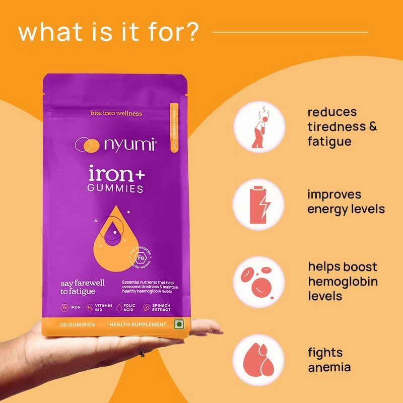 Nyumi IronGummies to Boost Energy & Reduce Fatigue - Zinc, Spinach Extract & Vitamin B12