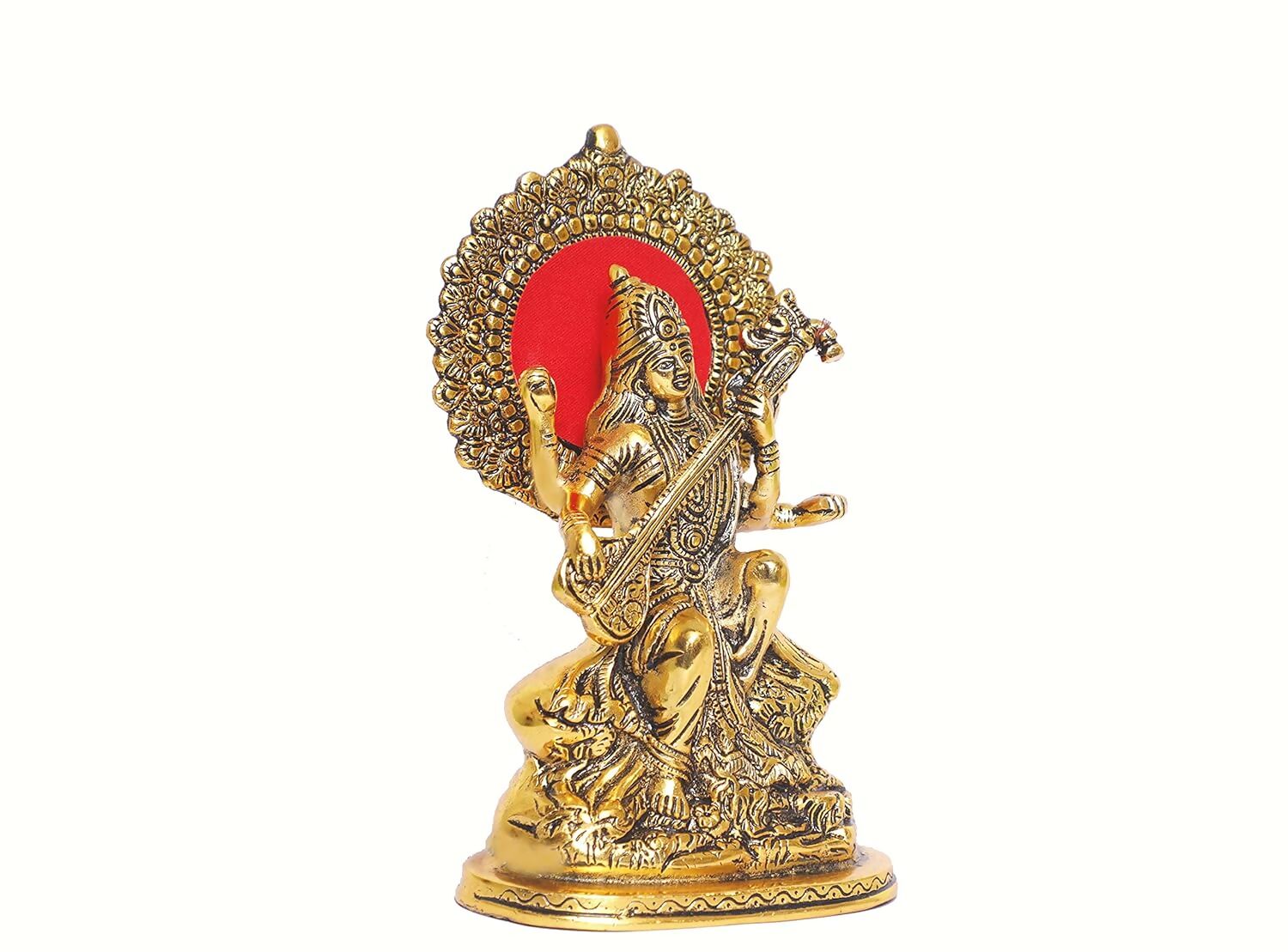 KridayKraft Gold Plated Maa Saraswati Metal Statue