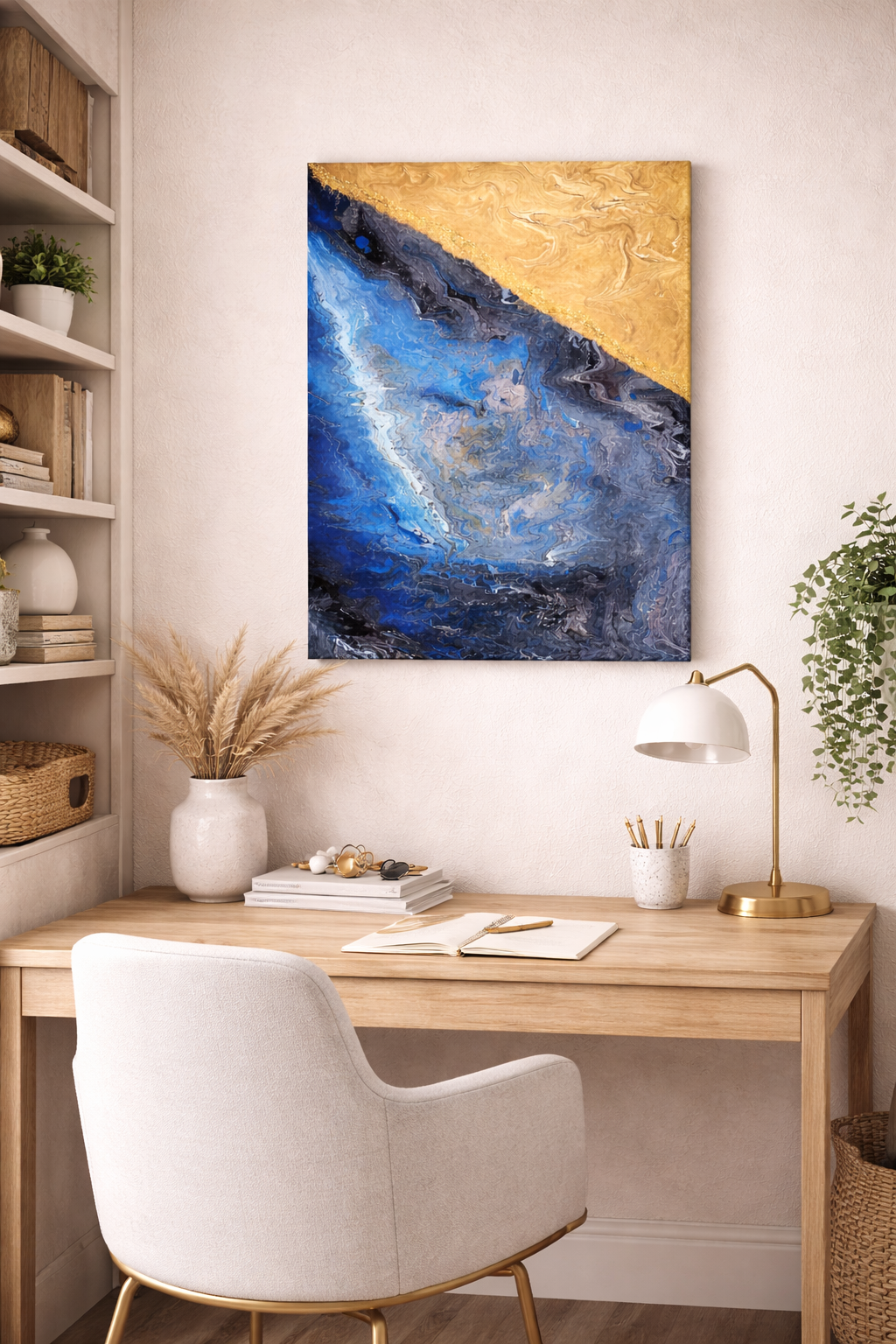 Blue and Gold Abstract Wall Art | Handmade Home Decor Painting