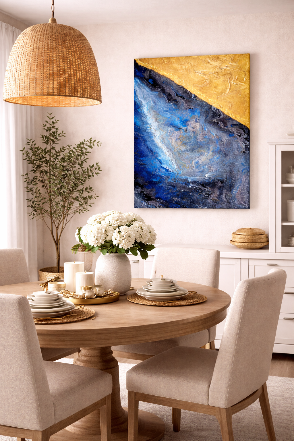 Blue and Gold Abstract Wall Art | Handmade Home Decor Painting