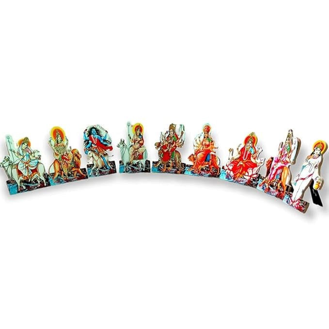 Set of 9 Pieces Nav Durga Wooden MDF Set for Navratri Decoration for Home Temple & Office Corporate Gifting (4 Inch)