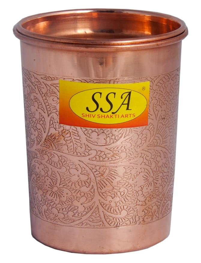 Copper Glass Tumbler with Lid Embossed Design