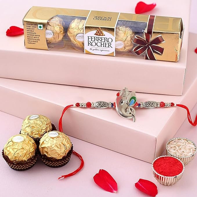 TIED RIBBONS Rakhi Gifts for Brother - Designer Rakhi with Chocolate Pack and Rakshabandhan Special Card - Rakhis for Brother Bhai