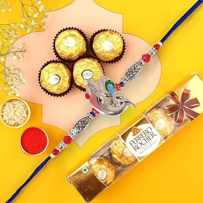 TIED RIBBONS Rakhi Gifts for Brother - Designer Rakhi with Chocolate Pack and Rakshabandhan Special Card - Rakhis for Brother Bhai