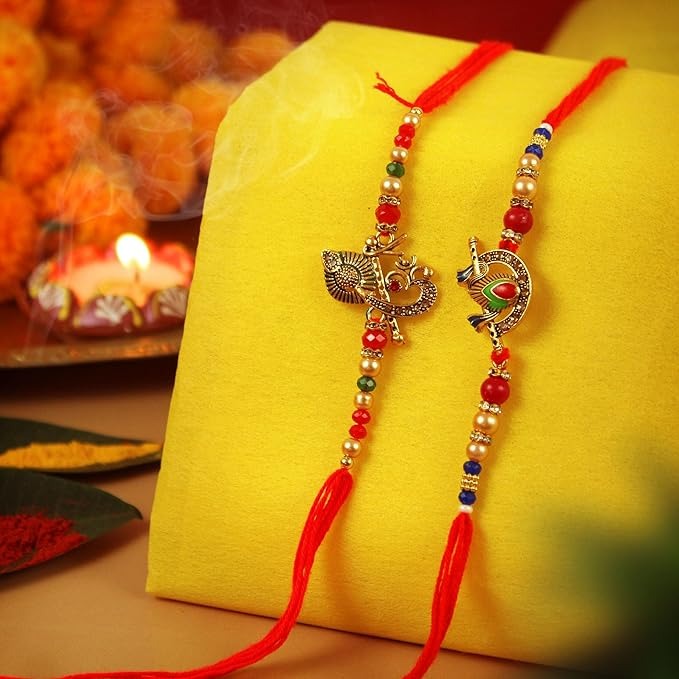 TIED RIBBONS Rakhi For Brother Chocolates Combo With Gift - Set Of 2 Premium Rakhi With Chocolates Pack Mini Greeting Card And Roli Chawal - Rakhi Gift For Brother, 250 Gram